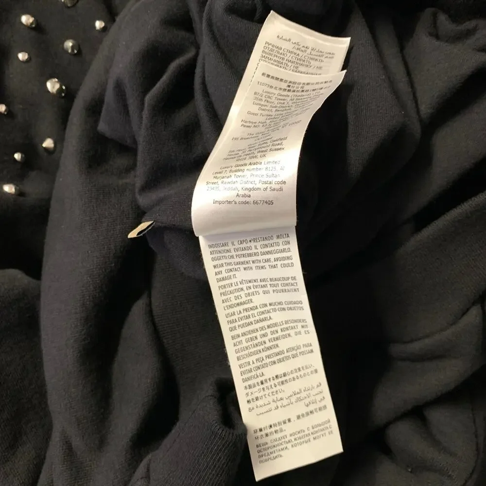GUCCI Size XL Black Studded Cotton Hooded Sweatshirt